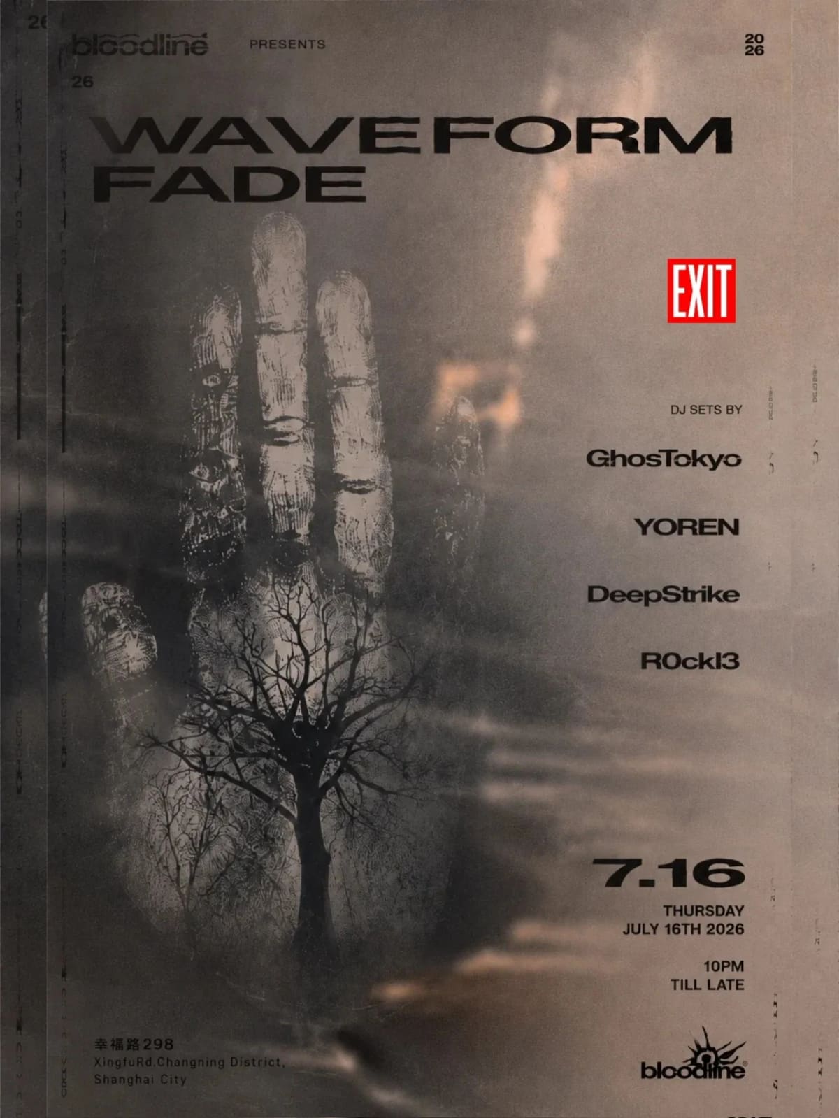 Bloodline pres. Waveform Fade event poster or Shanghai Rave Index preview