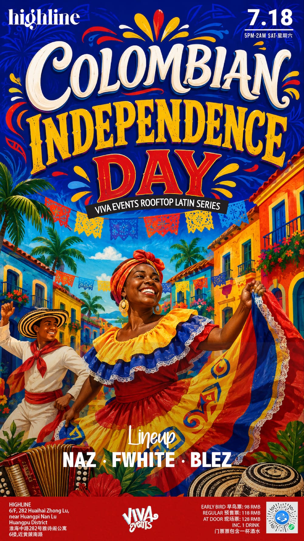 Colombian Independence Day Celebration event poster or Shanghai Rave Index preview