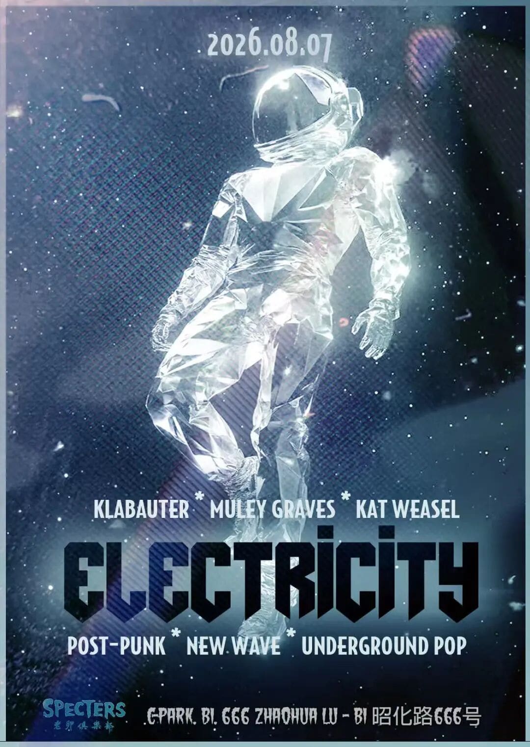 Electricity w/ Klabauter, Muley Graves & Kat Weasel event poster or Shanghai Rave Index preview