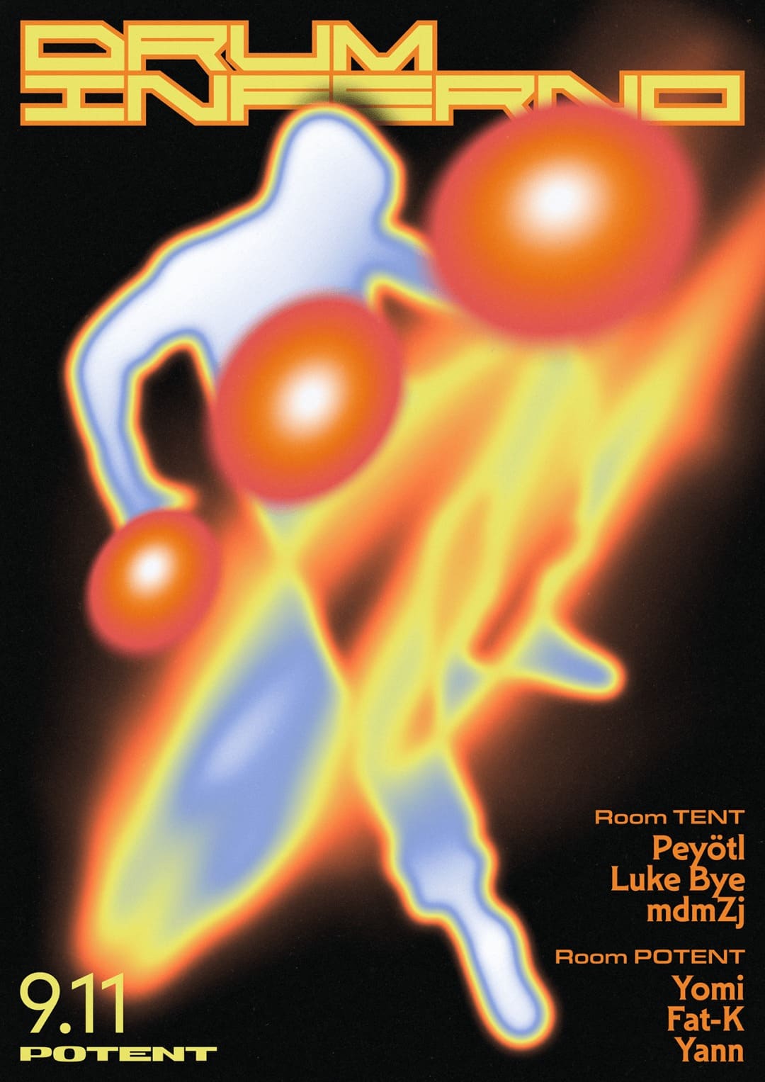 Drum Inferno: Peyötl, Luke Bye & mdmZj event poster or Shanghai Rave Index preview