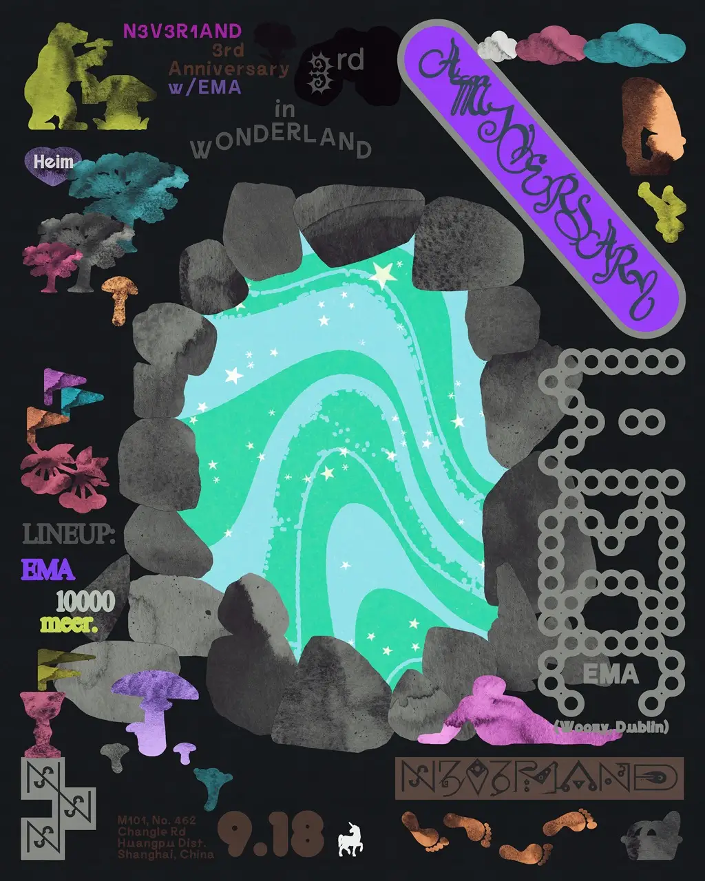 N3V3R1AND 3rd Anniversary with EMA event poster or Shanghai Rave Index preview