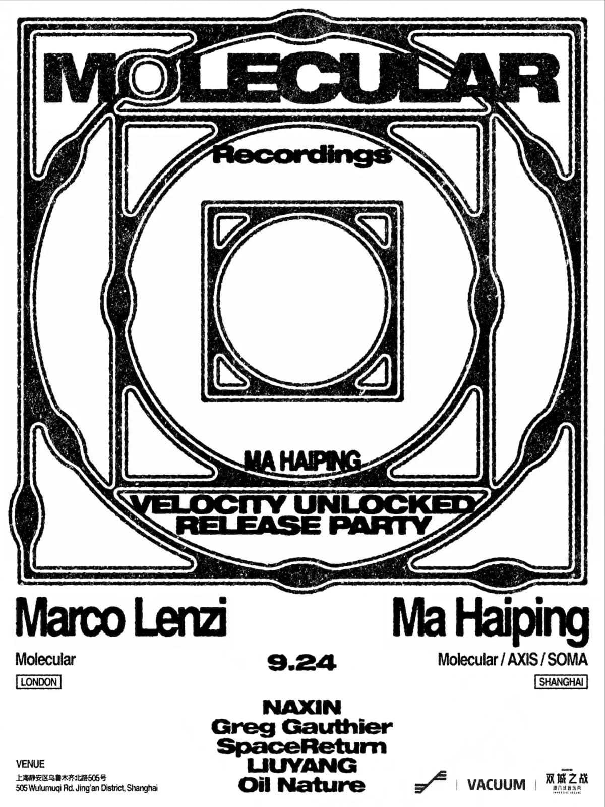 VELOCITY UNLOCKED: Molecular Recordings at VACUUM × SYSTEM event poster or Shanghai Rave Index preview