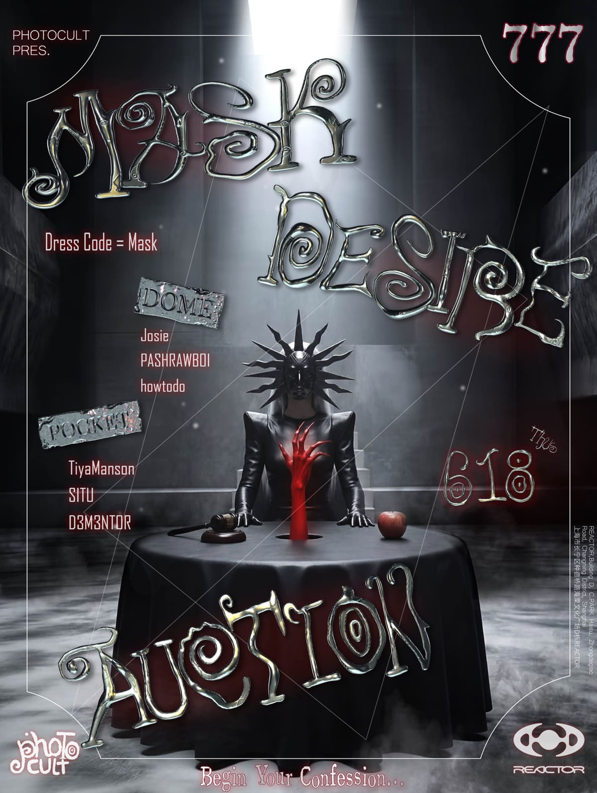 PHOTOCULT Pres. Mask. Desire. Auction event poster or Shanghai Rave Index preview